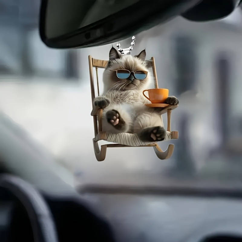1pc 2D Flat   4pcs  Imitation Glass Flat Pendant with Chain Relaxed Coffee Cat Car Inte