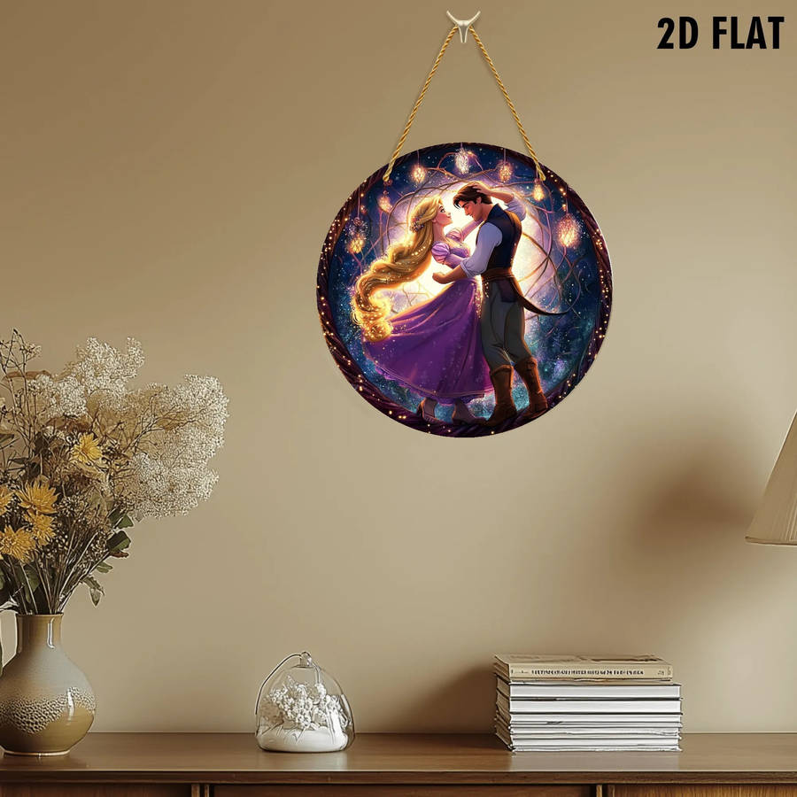 1pc 2D Flat   Disney Rapunzel Flynn Rider  Acrylic Wall Art Magical Night Sky Design with