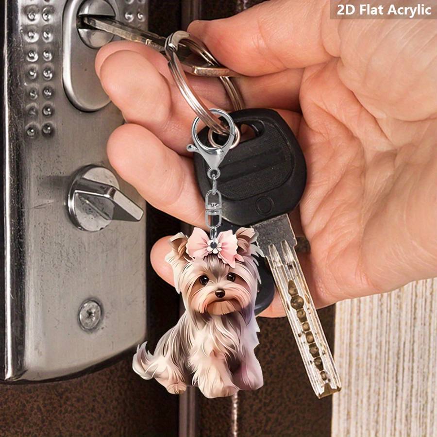 2D Flat Adorable Yorkshire Acrylic Keychain Set Set Transparent Yorkshire Terrier Keyrin