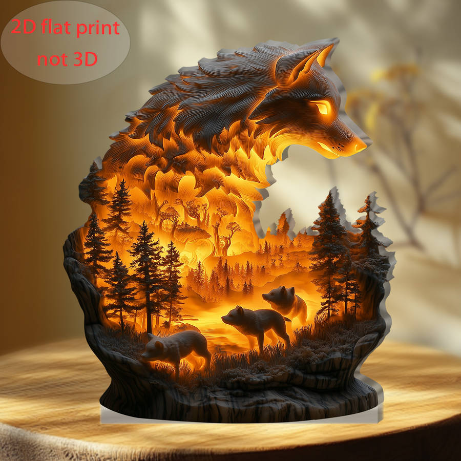 1pc 2D Flat   Acrylic Wolf Decorative Plaque 12.95cm x 14.99cm Suitable for all Seasons and