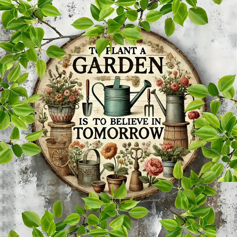 1pc Vintage Planting Garden Believing in Tomorrow Wall Sign 17.78x17.78cm Wood Fiberboard Decor for