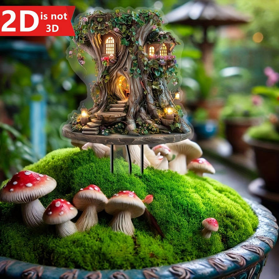 1pc 2D Flat   Magic Bohemian Fairy Tree House Garden Stake  Acrylic Decor with Glowing Wind