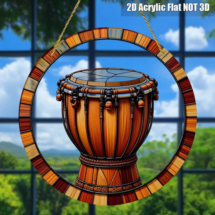 1pc Vintage Style Acrylic Drum Shell Wall Hanging Decor Handcrafted Hardwood Multipurpose No Electri
