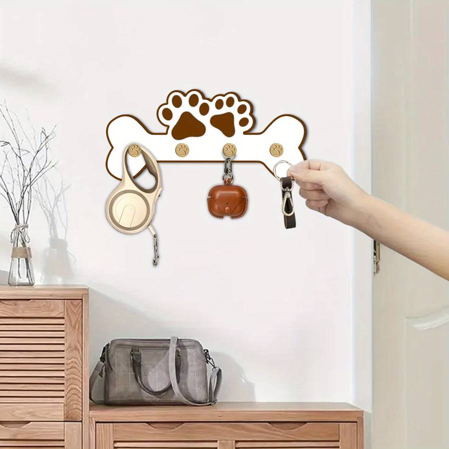 Charming Wooden Dog Paw Bone Design Wall Hanger With 4 Hookskey Leash Organizer Perfect