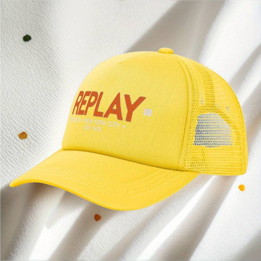 Replay Brooklyn 1975 Baseball Cap Adjustable Breathable Mesh Back Black With Orange Logo P