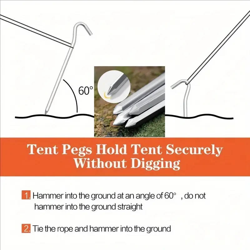 8 Pieces Metal Heavy Duty Tent Pegs with Hooks