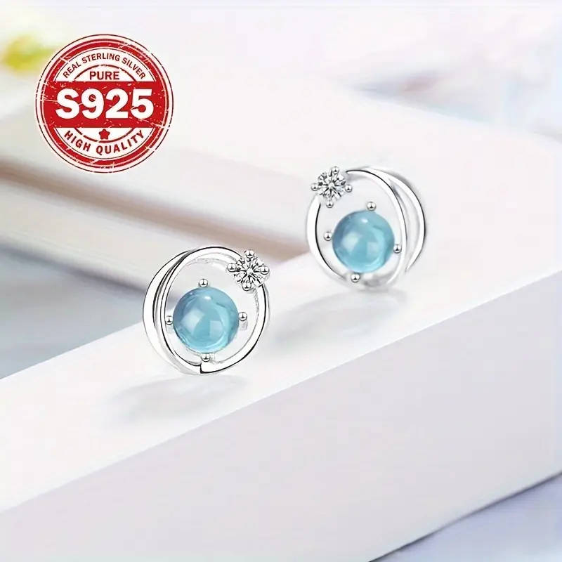 925 Silver Inlaid Synthetic Zirconia Earrings