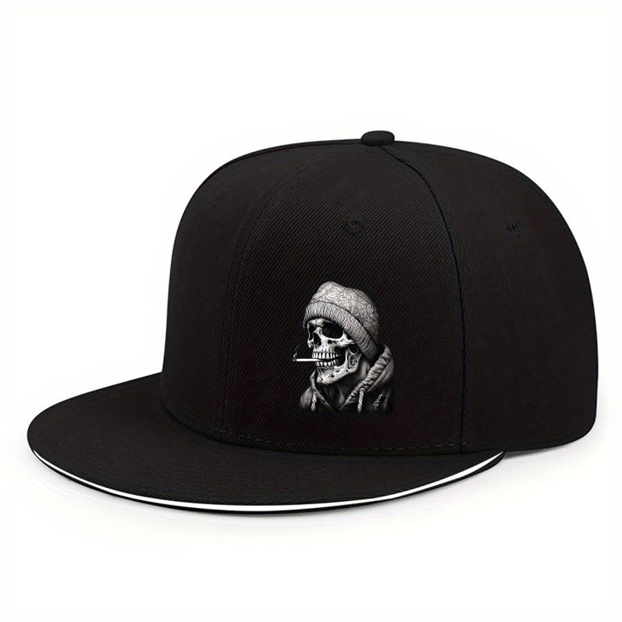 Urban Streetwear Baseball Cap Unisex Polyester Snapback Hat with Skull Graphic Sun Protecti