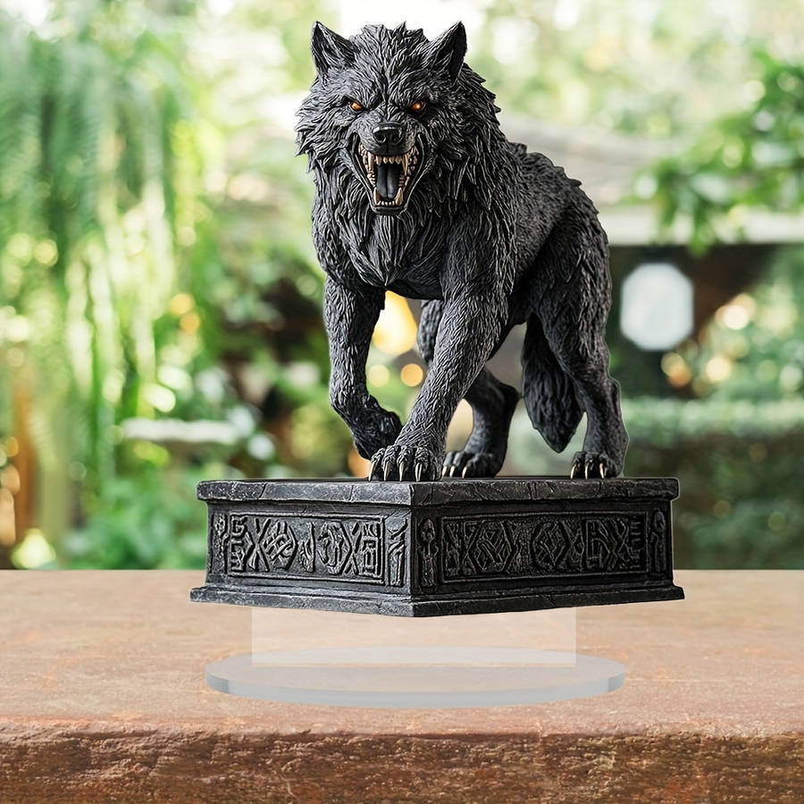 1pc 2D Flat   Bohemian Acrylic Wolf Sculpture Fierce Wolf Head Design with Ornate Base Dark De