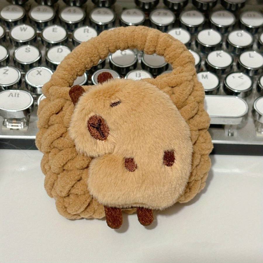 1pc Cute Capybara Cartoon Plush Coin Purse with Keychain Portable Mini Wallet for Earphones and C