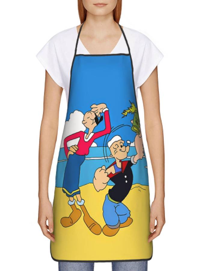 1pc Strong Man Cartoon Printed Polyester Apron Sleeveless Durable Kitchen Cleaning Apron