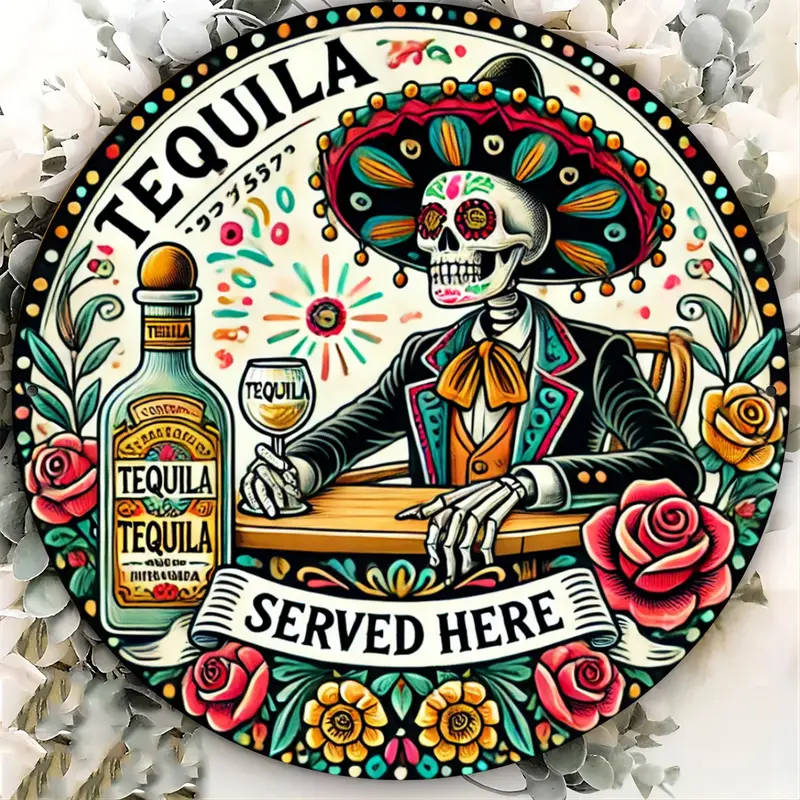 1pc Mexican Skull in Suit Aluminum Sign 20cm Chic Wall Art for Home Bar Cafe Garage Decor Tequila Se
