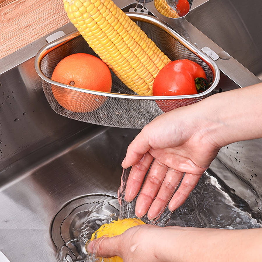 1pc Stainless Steel Sink Strainer Basket Leak-Proof Metal Garbage Filter with Mesh Storage for Fr