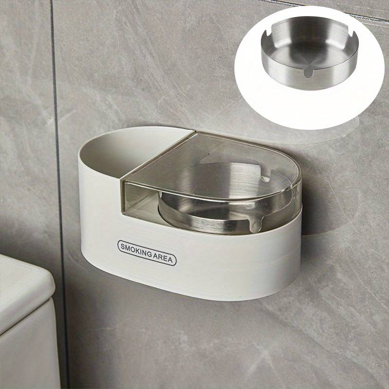 1pc Stainless Steel ABS Wall-Mounted Ashtray with Lid No-Drill Installation for Bathroom Smok