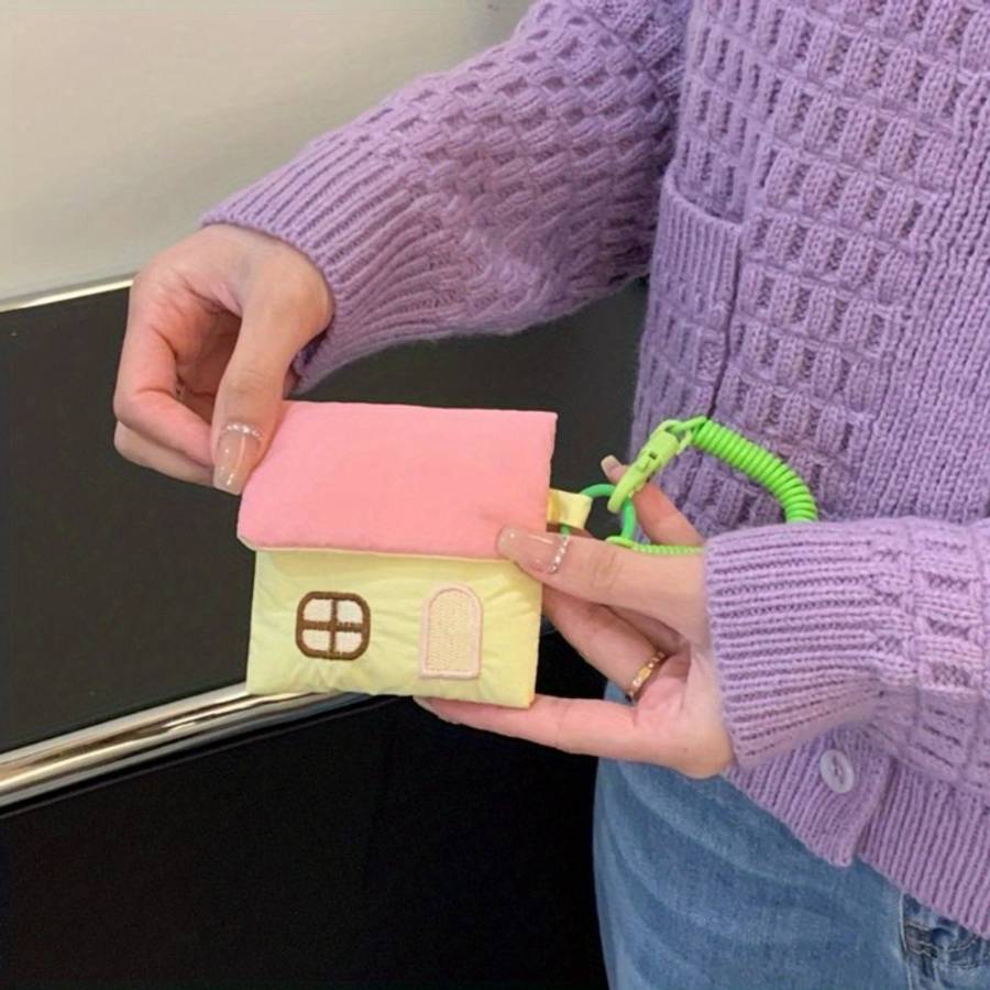 Cute House-Shaped Keychain Pouch Mini Polyester Storage Bag