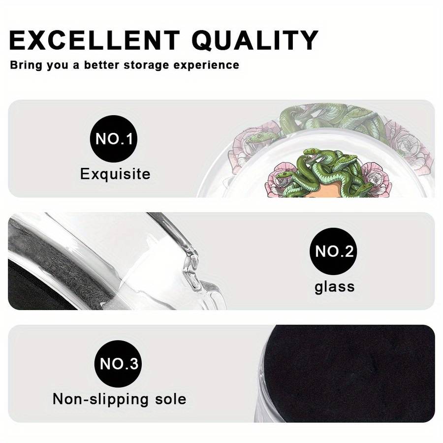 1pc Medusa Art Glass Ashtray with Anti-Slip Base Emerald Serpent Blossom Motif Crystal Clear R
