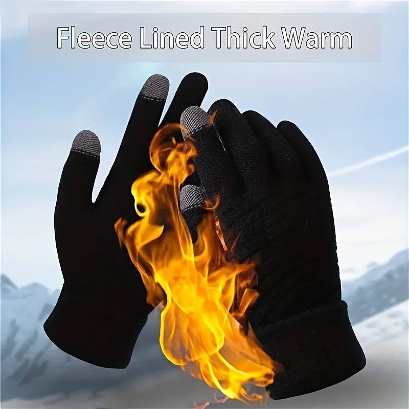 1 Pair Black Winter Warm Knitted Gloves Warm Gloves