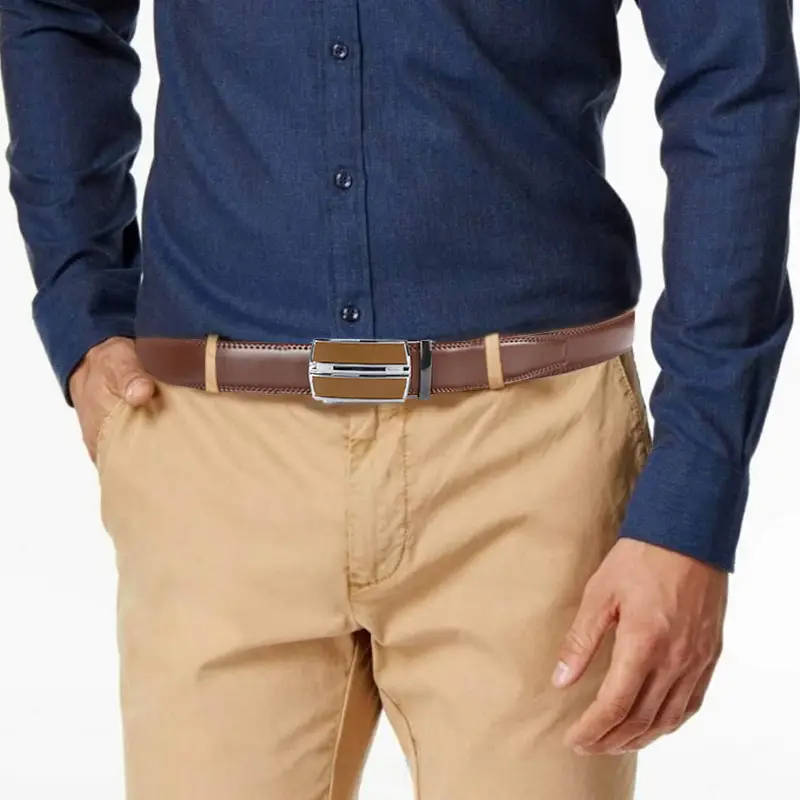 Men's Genuine Leather Ratchet Belt with Adjustable Automatic Buckle Black 125cm