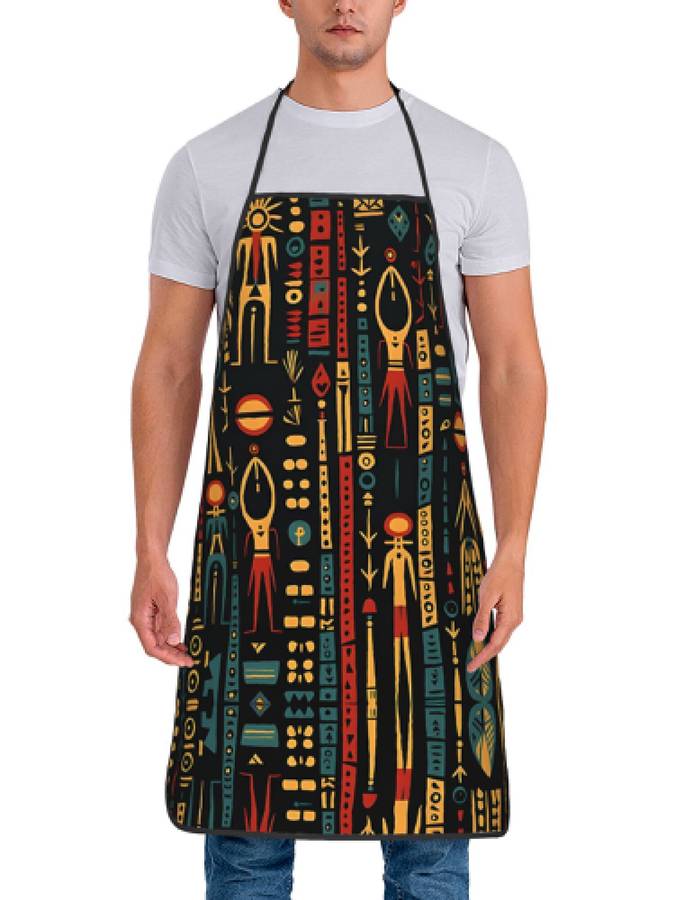 1pc Vintage African Ethnic Print Apron 100% Polyester Woven Fabric Slight Stretch Patterned Cook