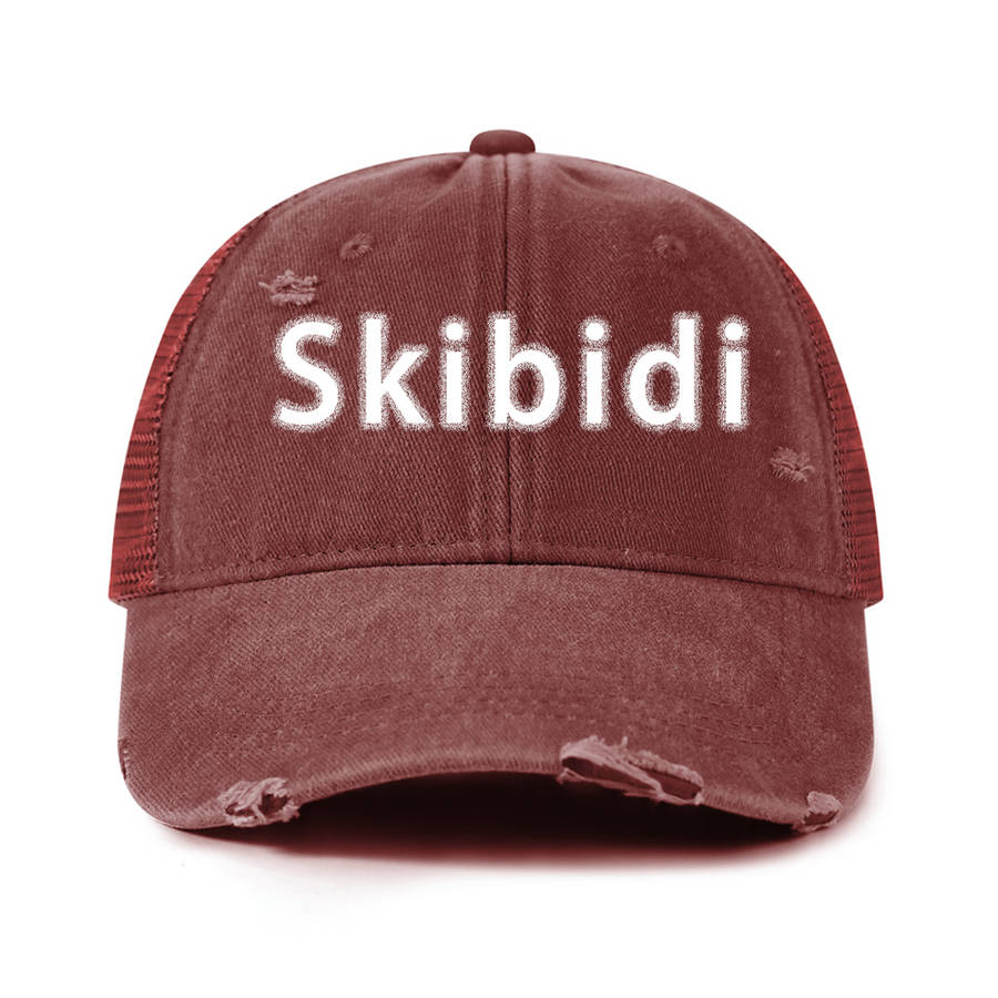 Skibidi Printed Baseball Cap Solid Color Washed Distressed Mesh Trucker Hat Breathable Adjustab