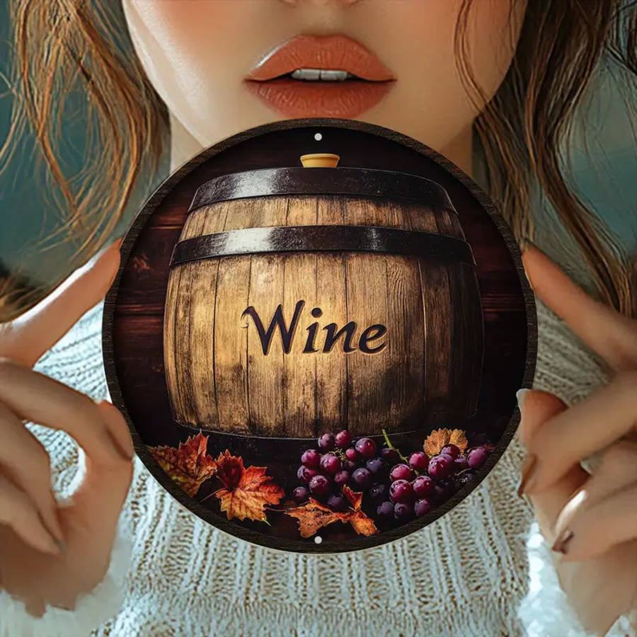 2D Round Aluminum Sign Featuring A Barrel Theme