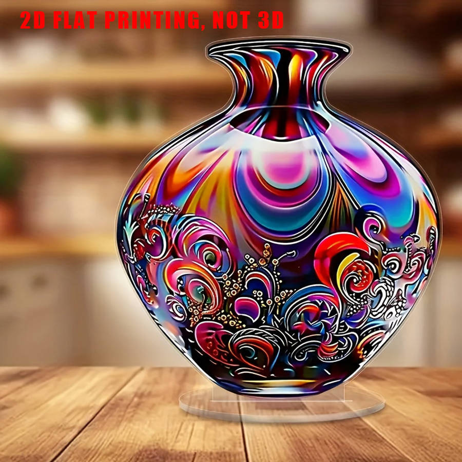 2D Flat Acrylic Vase Vibrant Floral Swirl Design High-Quality Acrylic Desktop Decor