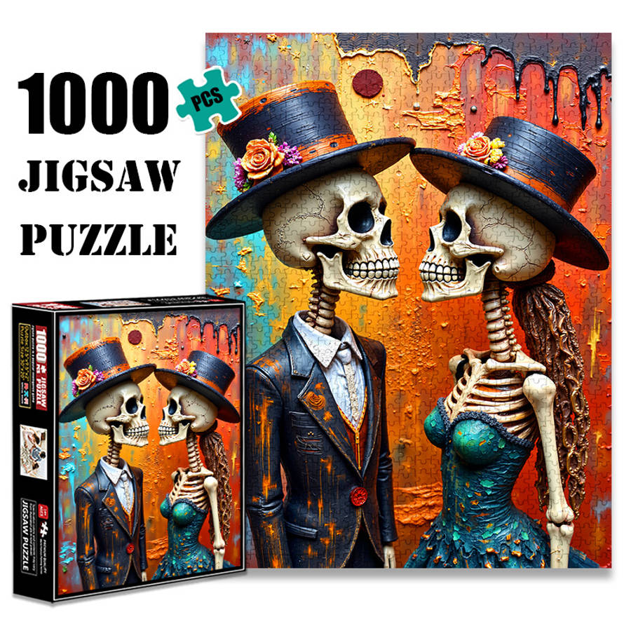 1000pcs Mr. Mrs. Skeleton Jigsaw Puzzle for Adults Victorian-Style Art with Top H