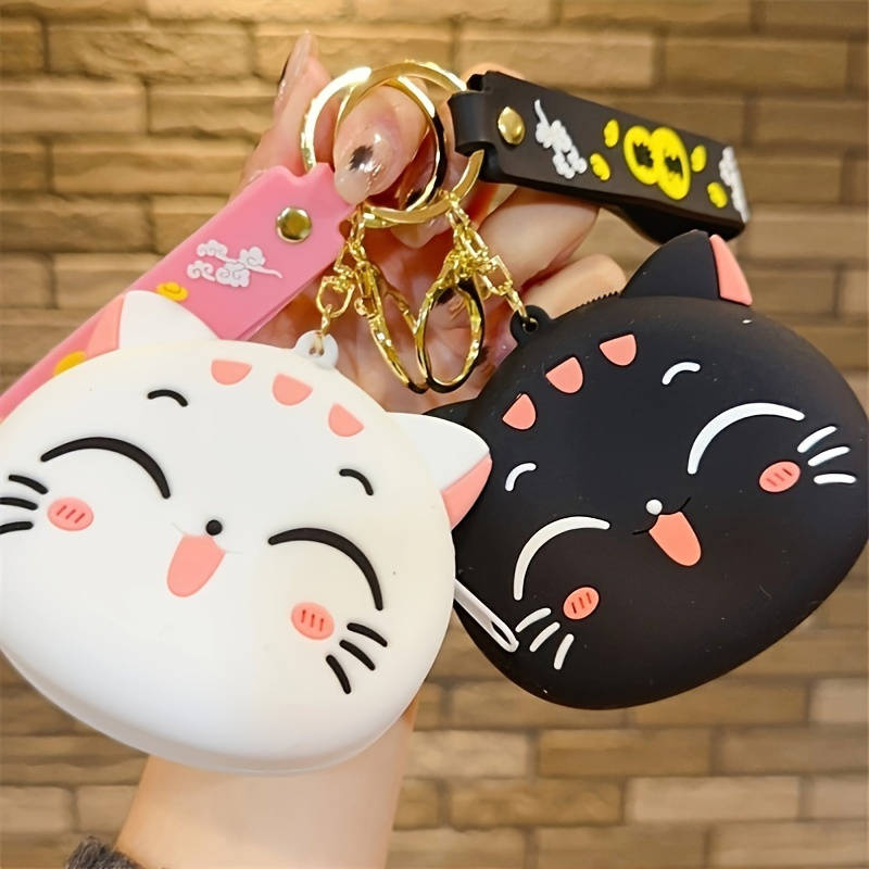 1pc Cute Black Cat Silicone Coin Purse with Keychain C Lightweight Zippered Pouch for Coins Ke