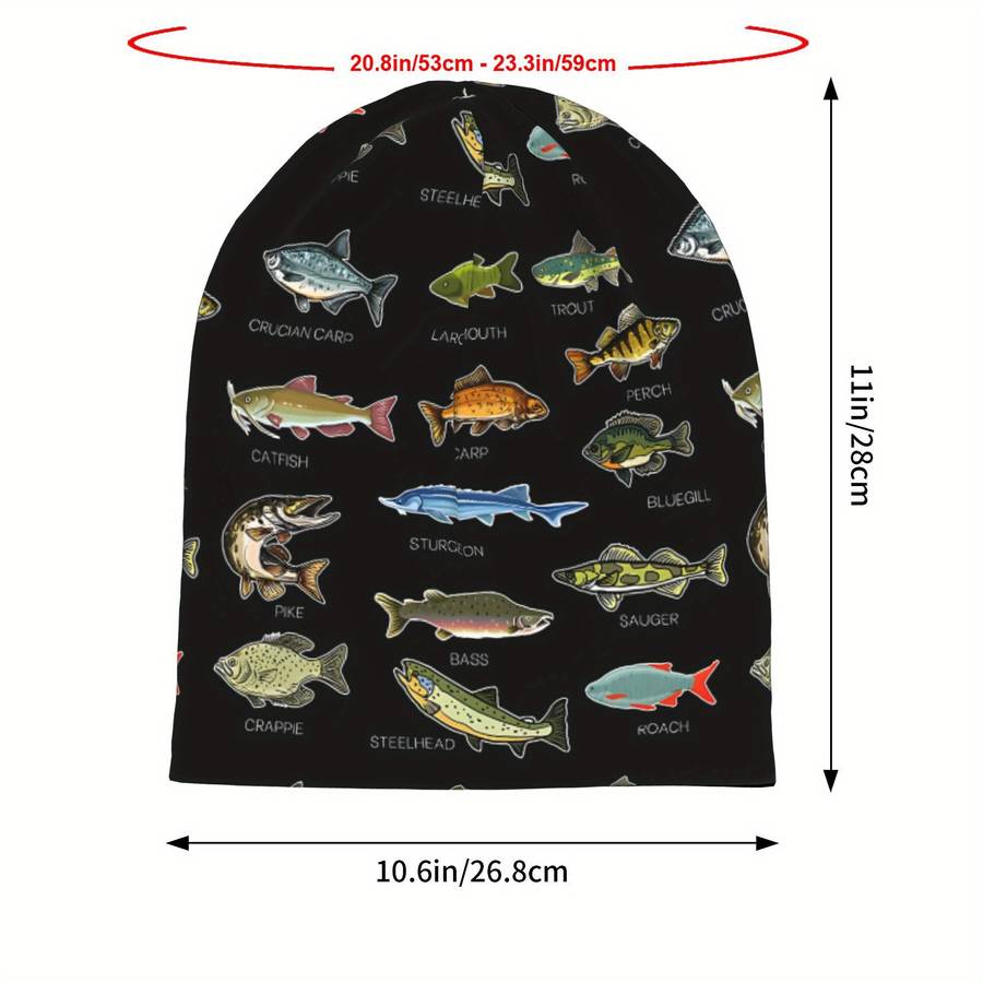 1pc Men's Fashionable Knit Skull Cap with Freshwater Fish Design Stretchy Polyester Blend Novelt