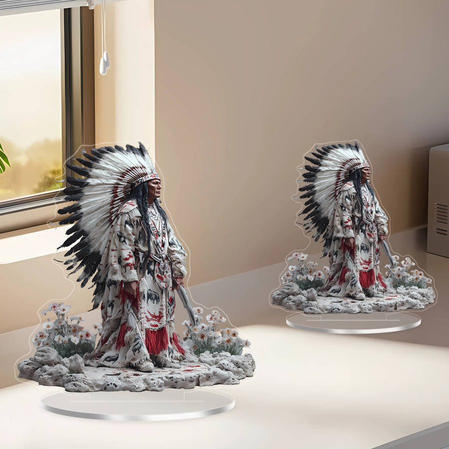 1pc 2D Flat  A  Vintage Acrylic Statue Decoration Featuring Traditional Feather Headdresses And Dr