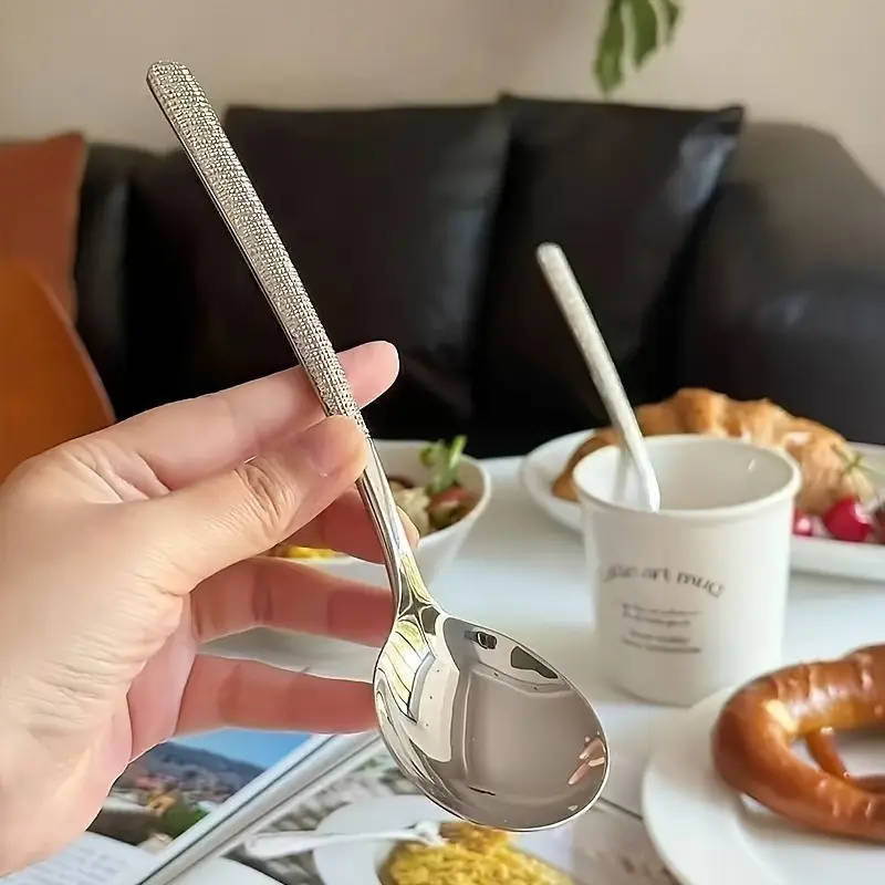 10 Piece Textured Stainless Steel Spoons, Durable Rust-Resistant