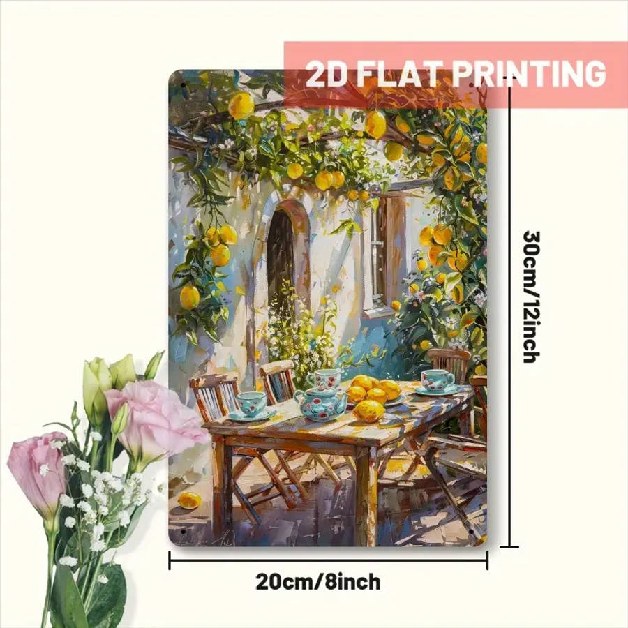 1pc Vintage Iron Sign Laid Back Under the Fruit Tree 20.32x30.48 cm Rustic Lemon Tree Scene Wall Art