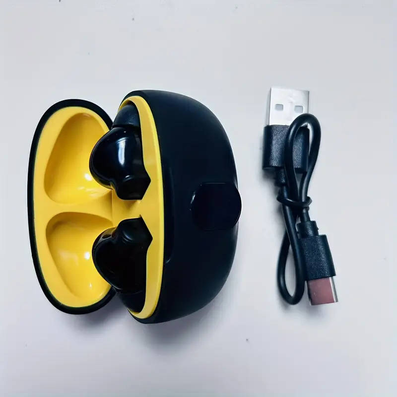 Sleek Black Yellow Wireless Earbuds with LED Power Indicator Hi-Fi Stereo Sound Anime-Inspired Desig