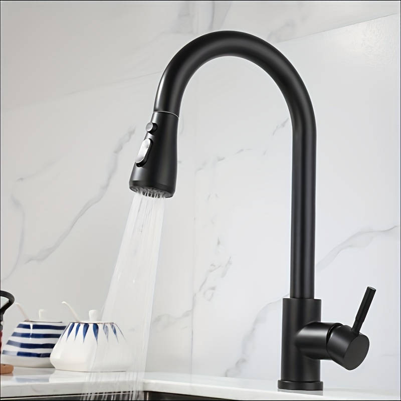 1pc Stainless Steel Pull-Out Spray Kitchen Faucet Modern High Arc Single Handle Oil Rub Surface F