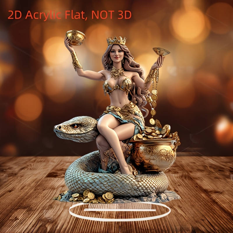 1pc 2D Flat  Elegant Bohemian  Acrylic Snake Goddess Statue with Golden Accents Luxurious Deskt
