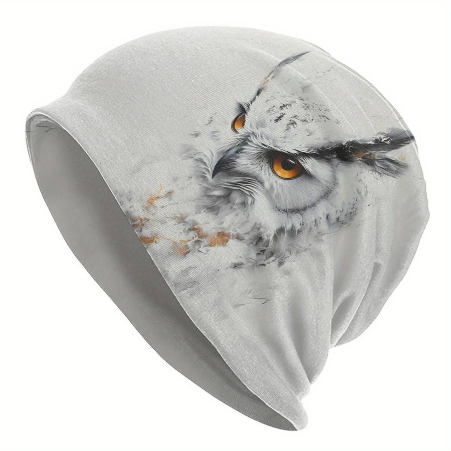 1pc BIIHUDU Men's Snowy Owl Beanie Cap Funky Knit Hat with Realistic Owl Design Soft Polyester