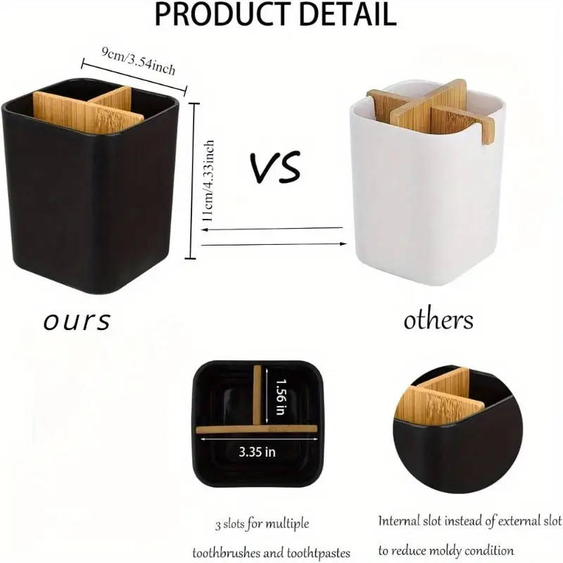 1pc Bamboo Toothbrush Holder for Bathrooms 3 Slots Toothbrush And Toothpaste Holder Bathroom Counter