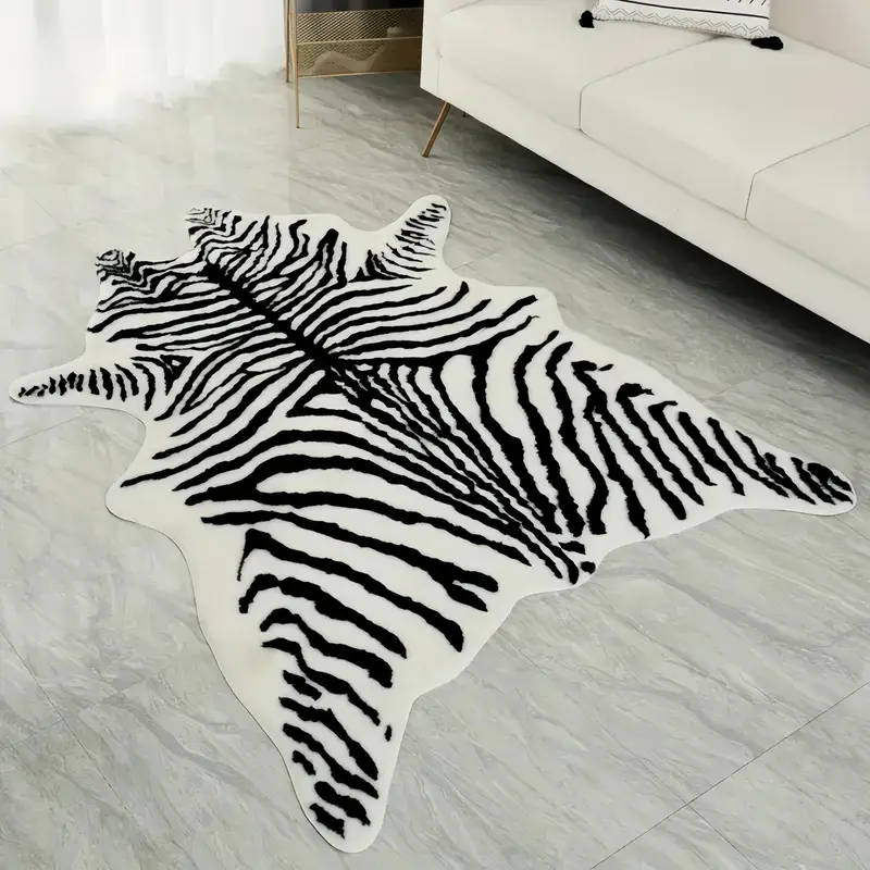 Large Zebra Print Velvet Area Mat - Soft, Washable, Non-Slip, Suitable for Living Room