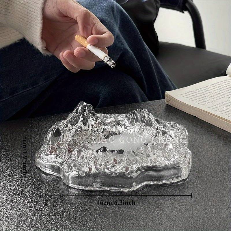1pc Elegant Frosted Iceberg Glass Ashtray C Stylish Mountain Design for Home Decor Cigar and Cigar