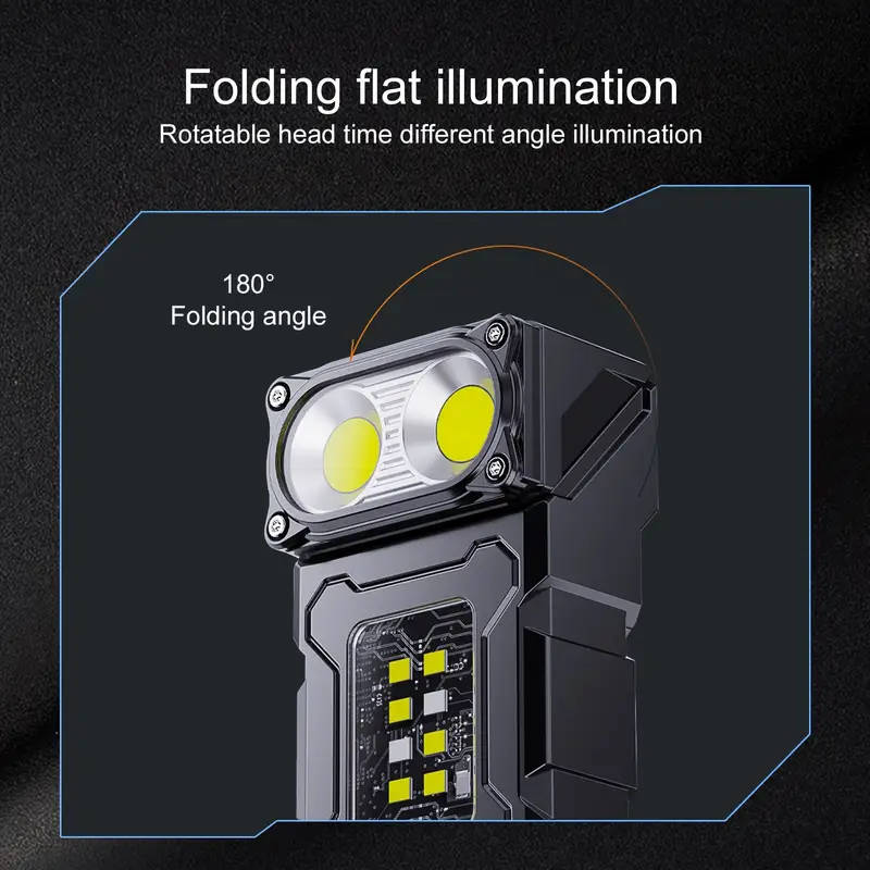 1pc Ultra Bright Mini LED Flashlight Rechargeable COB Work Light with Rotatable Head Metal Clip