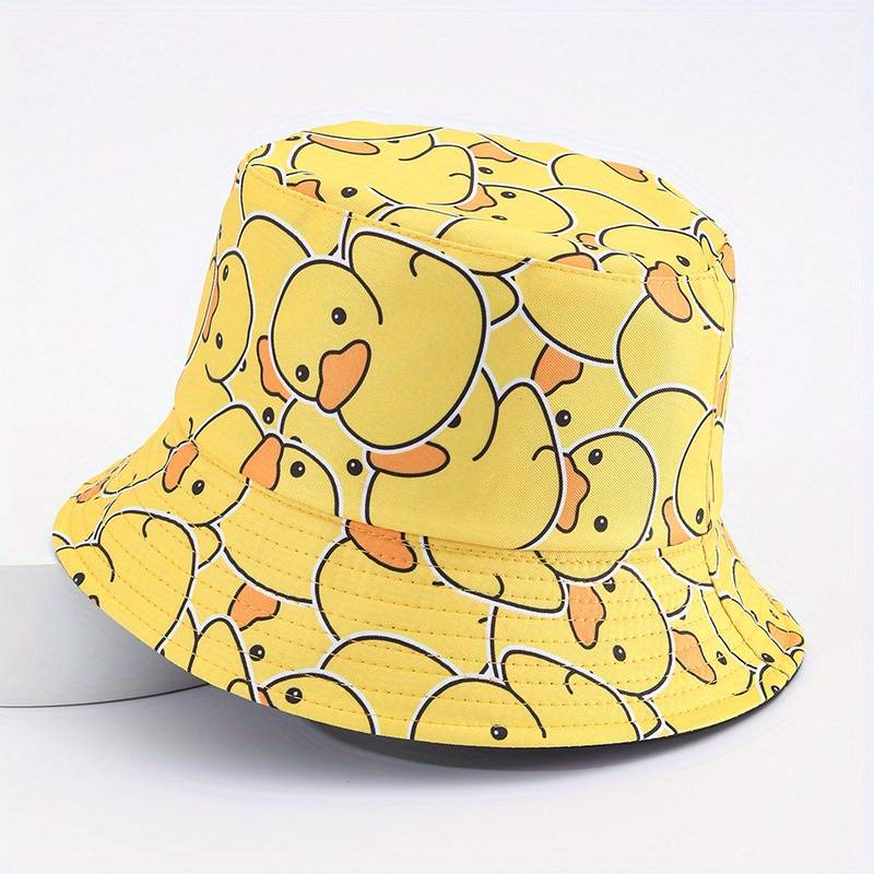 1pc Cartoon Yellow Duck Pattern Foldable Bucket Hat For Men And Women Lightweight Travel Sun Hat W