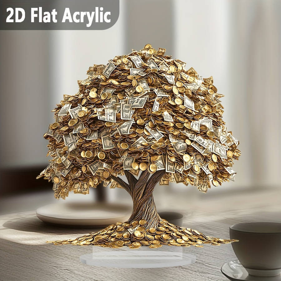 2D Flat 1 Bohemian Style Acrylic Money Tree Ornament with Base Size 20.07x20.07cm cm Suit