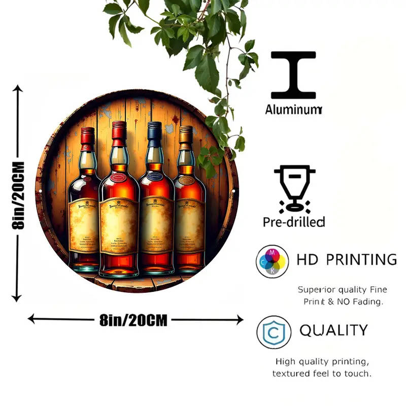 1pc Vintage Aluminum Round Sign Wine Bottle Themed Wall Hanging Decorative Plaque Multipurpose Retro