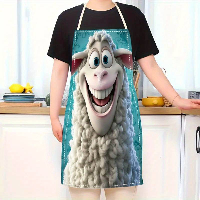 1pc Whimsical Sheep Cartoon Linen Apron Durable Lightweight   Ideal for Cooking Baking Gar