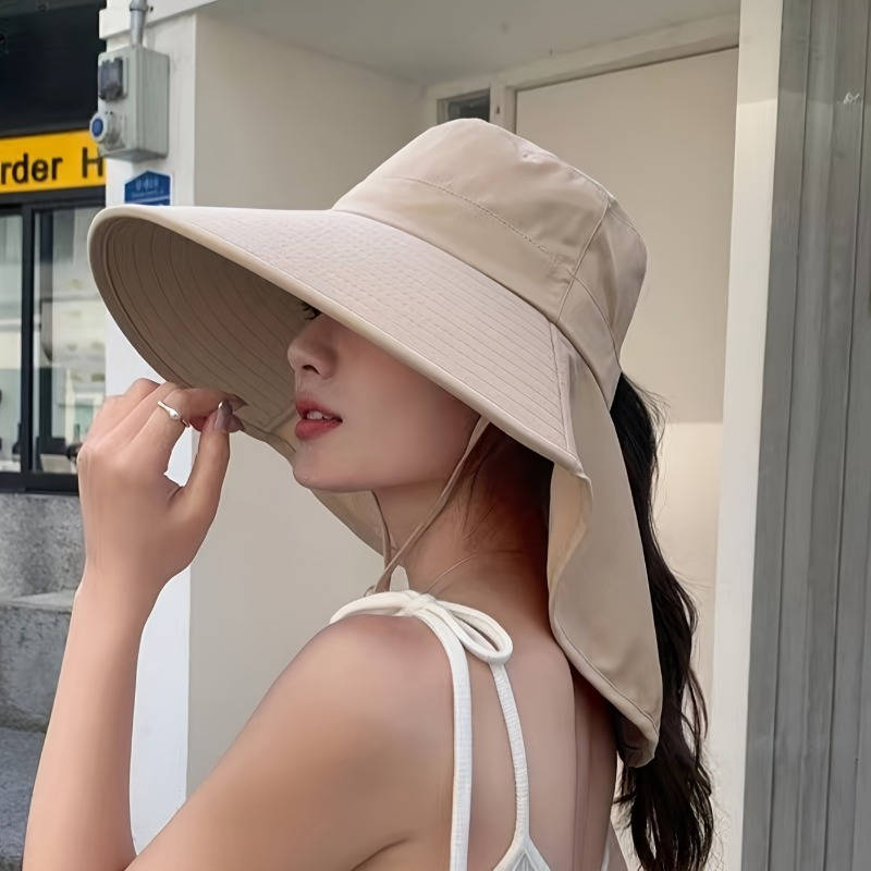 Women's Fashionable Sun Protection Bucket Hat with Ponytail Hole Breathable Polyester Adjust