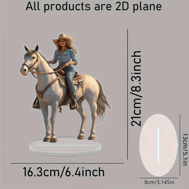 1pc 2D Flat  Acrylic Cowboy Riding Horse Statue Classic Western Style Transparent Collectible No