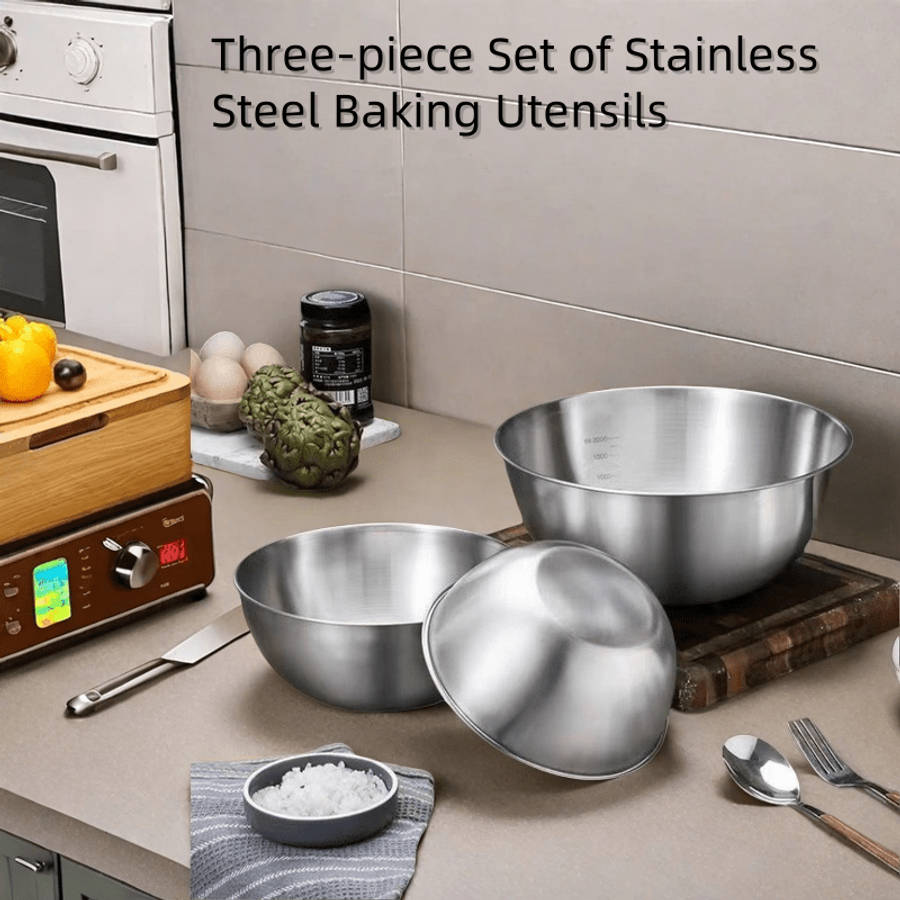 3pcs Stainless Steel Mixing Bowls Set Durable Food-Safe Kitchenware for Cooking Baking Ser