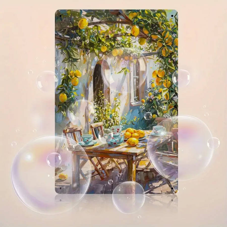 1pc Vintage Iron Sign Laid Back Under the Fruit Tree 20.32x30.48 cm Rustic Lemon Tree Scene Wall Art