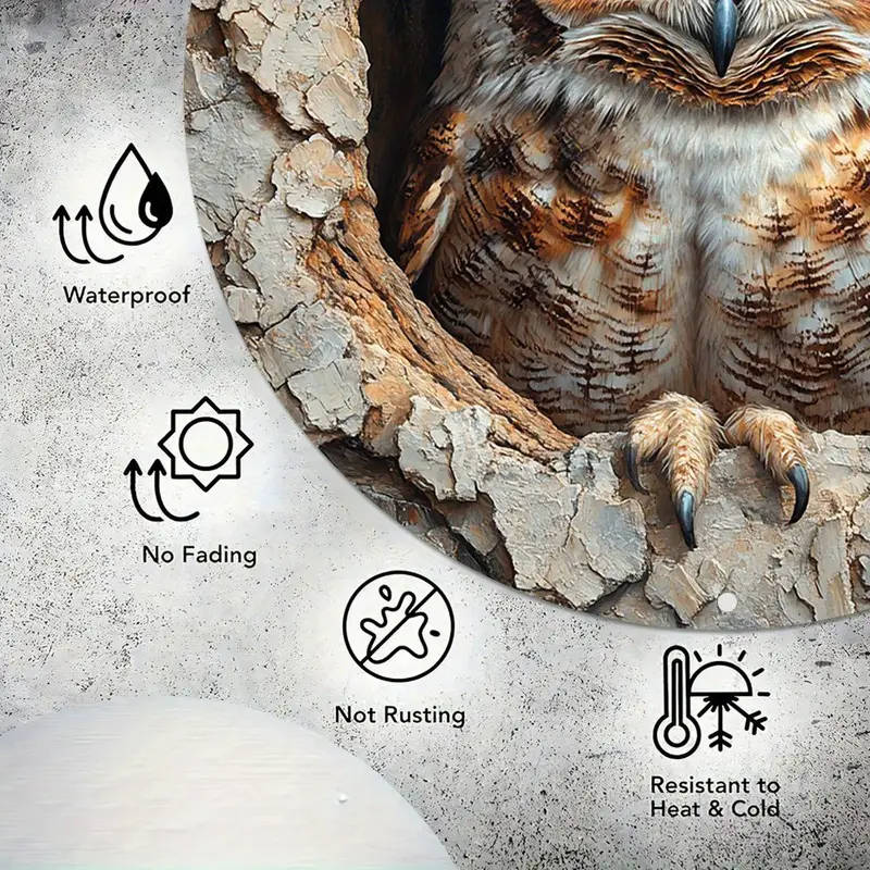 1pc Charming 20.32cm Vintage Owl Wall Art Decor Rustic 3D Embossed Aluminum Easy-to-Hang with Pre-Dr
