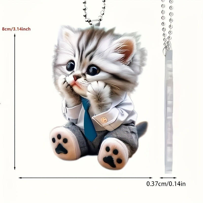 1pc 2D Flat  Adorable Shy Cat Acrylic Hanging Ornament Collectible Feline Memorial with Blue Shirt
